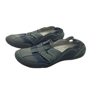 Clarks Women Casual Slip-On Shoes Size 5.5 Green Navy Nubuck Leather Comfortable